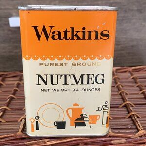Vintage Watkins Spice Tin Nutmeg Purest Ground 3-1/4 oz